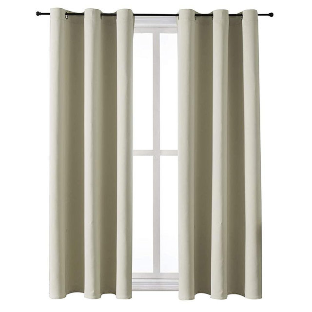 ChrisDowa Grommet Room Darkening Curtains for Bedroom and Living Room - 2 Panels Set Thermal Insulated Blackout Curtains (Beige, 42 x 63 Inch)