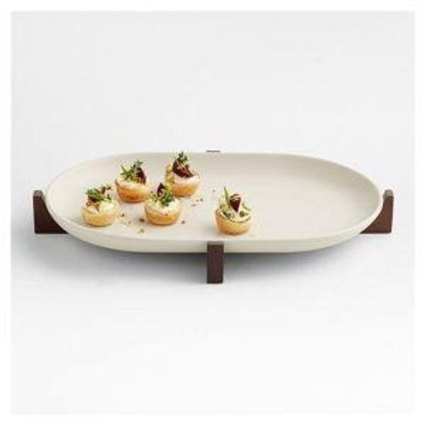Oven-to-Table Oval Serving Platter with Wood Trivet + Reviews | Crate & Barrel