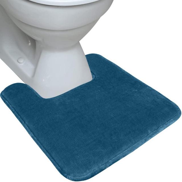 Gorilla Grip Thick Memory Foam Bathroom Rug for Toilet Base, Soft Absorbent Velvet Topside Floor Mats, Square Shape Contour Mat, Machine Wash, Cushioned Luxury Rugs for Bath Room, 22.5x19.5, Blue