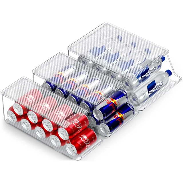 Sorbus Soda Can Organizer with Lids, 3 Variety Sizes: Standard Soda Cans Holder, Skinny Can Dispenser & Water Bottle Organizer
