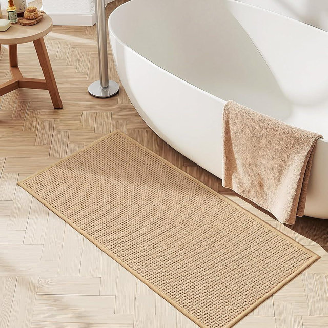 GRANNY SAYS Beige Bathroom Rugs, Absorbent Bath Mats for Bathroom, 48" x 24", Soft Chenille Bath Mat, Small Bath Rugs Non Slip Washable, Quick Dry, Thin, Rug for Tub and Shower