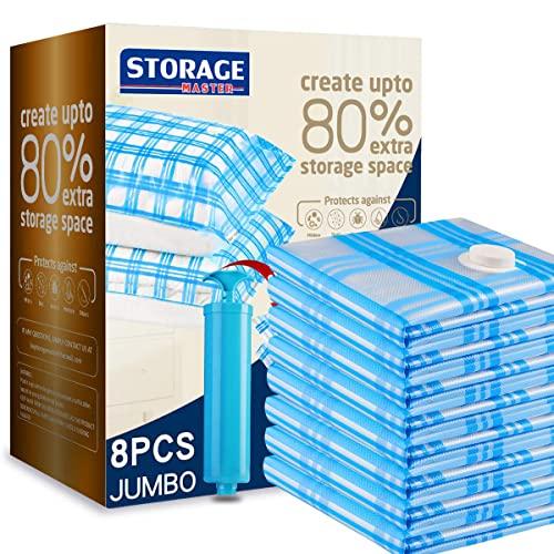 Storage Master Vacuum Storage Bags, 8 Jumbo Vacuum Sealer Space Saver Bags for Clothes, Comforters and Blankets (8 Jumbo)