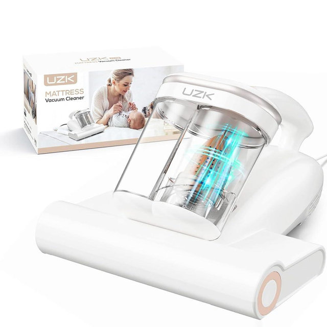 Bed Vacuum Cleaner Mattress Vacuum Cleaner,16Kpa Powerful Handheld Vacuums with UV-C Light & Double Dust Cup & High Heating & Ultrasonic & HEPA Filter for Bed Sofa(Corded,Cream White)