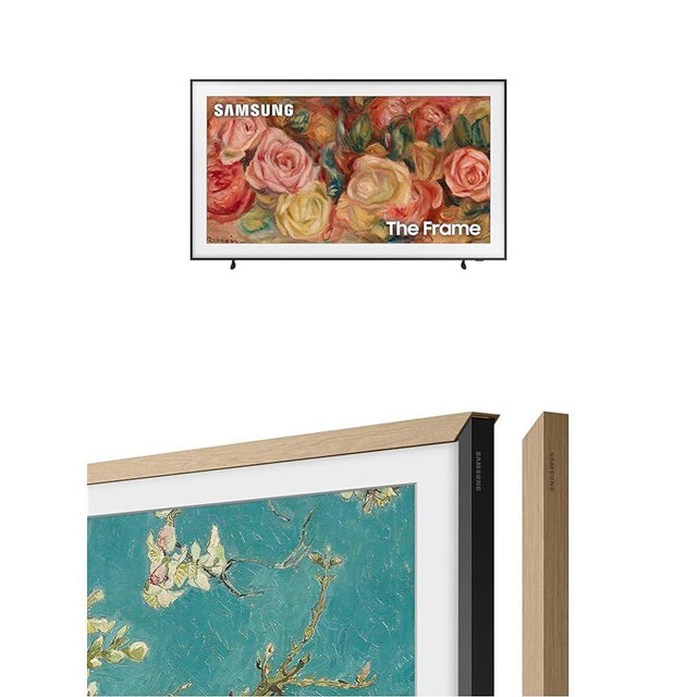 SAMSUNG 55-Inch Class QLED 4K LS03D The Frame Series Quantum HDR Smart TV (QN55LS03D, 2024 Model) w (Modern Teak Frame Customizable Bezel, 55 Inch, 2021 Model)