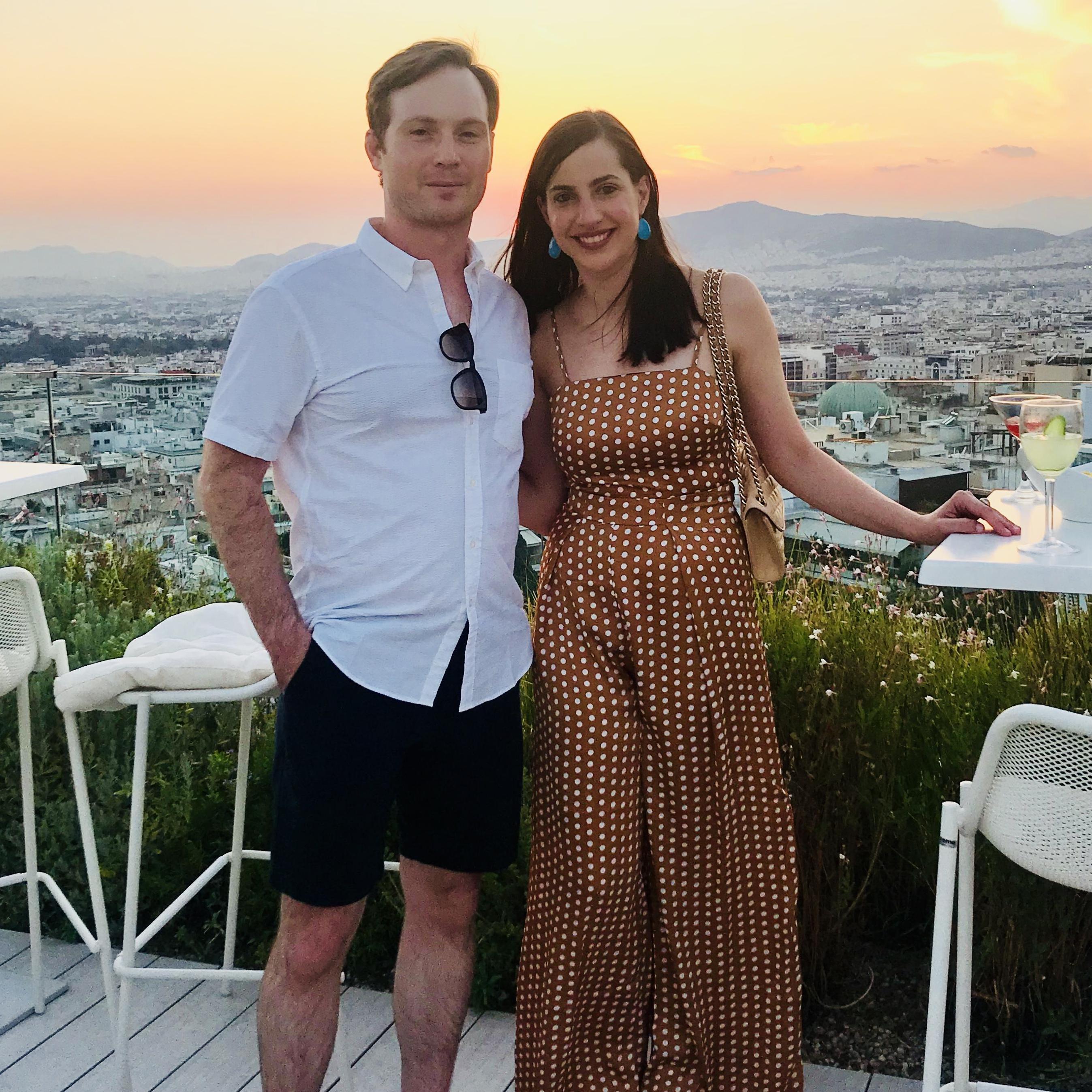 Rooftop cocktails at sunset in Athens, Greece
