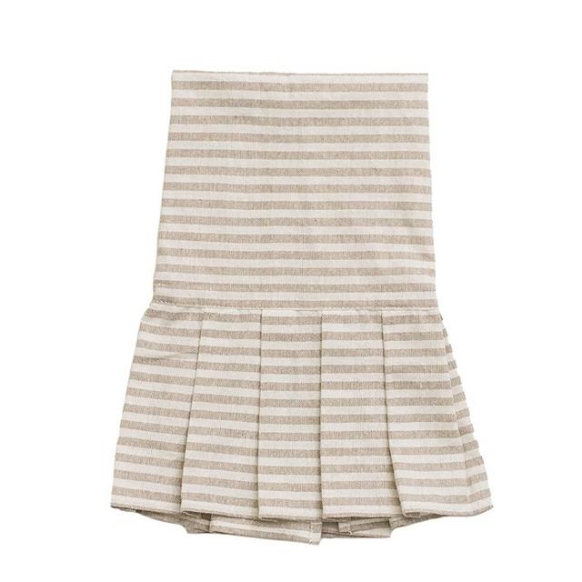Sweet Water Decor Striped Tea Towel with Ruffle | Large Size 28 x 18 inches | Cream with Tan Decorative Stripes | Bathroom, Kitchen, Dish, or Baby Towel (Tan)