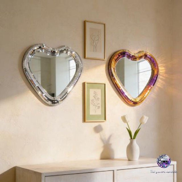 Disco Ball Heart Mirror, Mirror Mosaic Wall Mirror, Groovy Glam Heart Wall Decor, Retro Sparkle Mirror, Unique Bedroom Gift