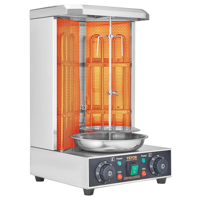 VEVOR Shawarma Grill Machine, 13lbs Capacity, Chicken Shawarma Cooker Machine with 2 Burners, 122℉-572℉ Electric Vertical Broiler Gyro Rotisserie Oven Doner Kebab Machine for Home/Commercial Use