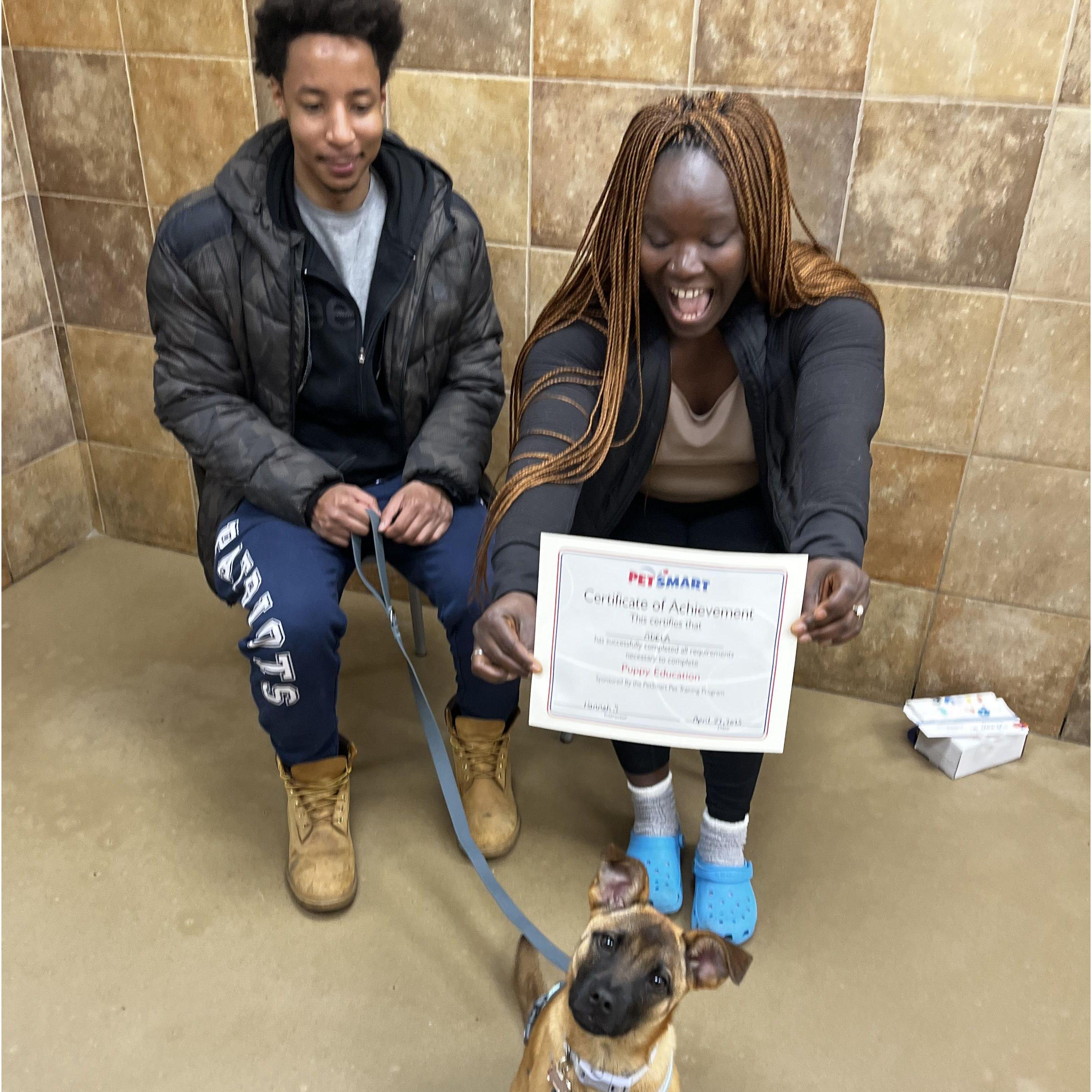 Adela graduated pup school!
