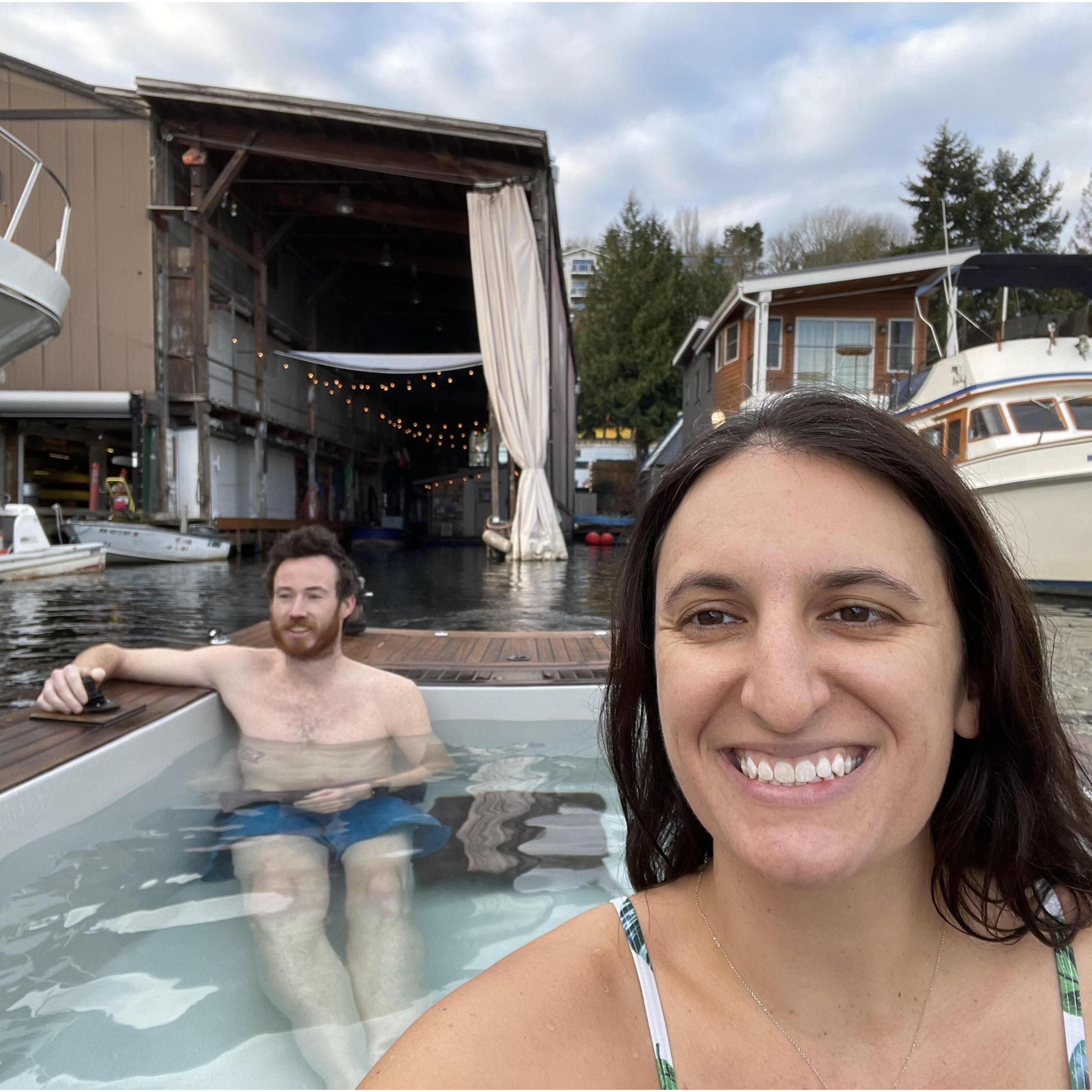 Matt and I in a hot tub boat on Lake Union, Seattle.