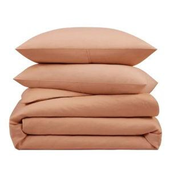 WelHome Cotton Linen Relaxed Duvet Cover King, 3-piece Set COPPER color