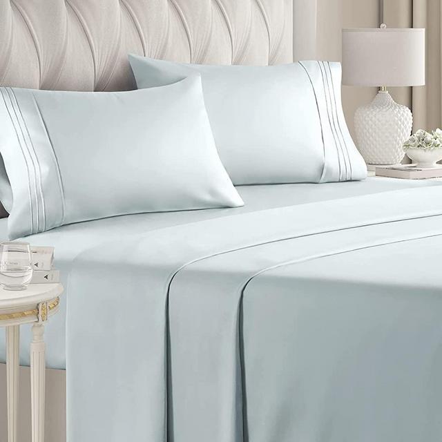 King Size Sheet Set - 4 Piece Set - Hotel Luxury Bed Sheets - Extra Soft - Deep Pockets - Easy Fit - Breathable & Cooling - Wrinkle Free - Comfy – Ice Blue Bed Sheets - Kings Sheets – 4 PC