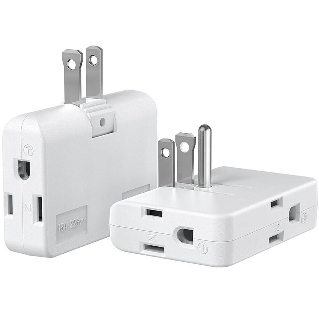 ETwinCoo 2-3 Prong Adapter,2 Prong to 3 Prong Outlet Adapter, 3 Prong to 2 Prong Adapter Converter,flat wall plug, Swivel Polarized Grounding Converter, Fireproof 3 Outlet Adapter for Household,2 Pack