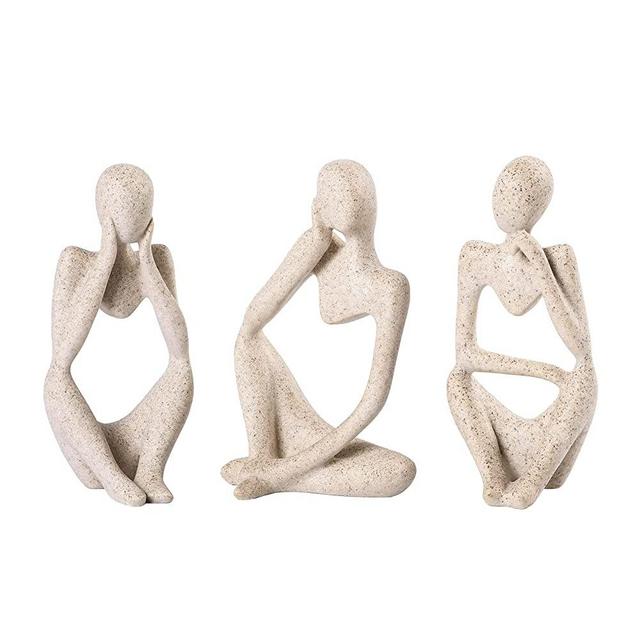 BMLCGJ Thinker Statue Gold Decor Abstract Art Sculpture, Golden Resin Collectible Figurines for Home Living Room Office Shelf Decoration,Great Gift Ideas (Sandstone)