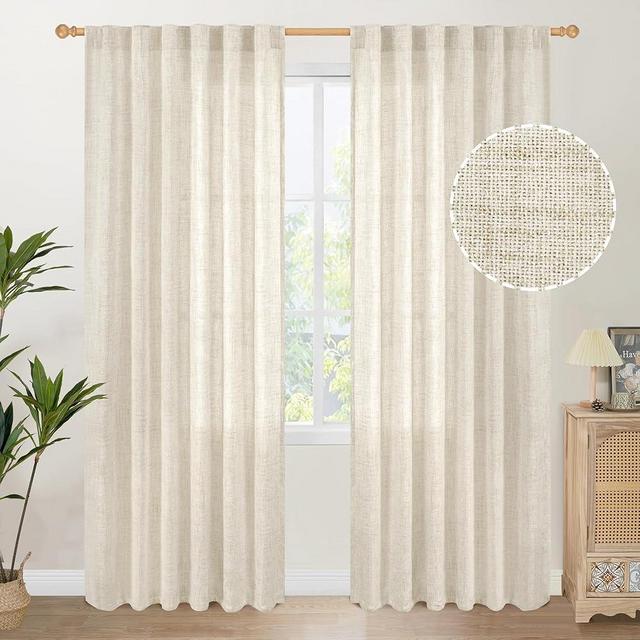 YoungsTex Linen Curtains 84 Inch Length for Living Room 2 Panels Set - Rod Pocket Window Drapes Light Filtering Let Light in for Bedroom Dining Room Office Back Tab, 2 Panels, 52 X 84 Inch