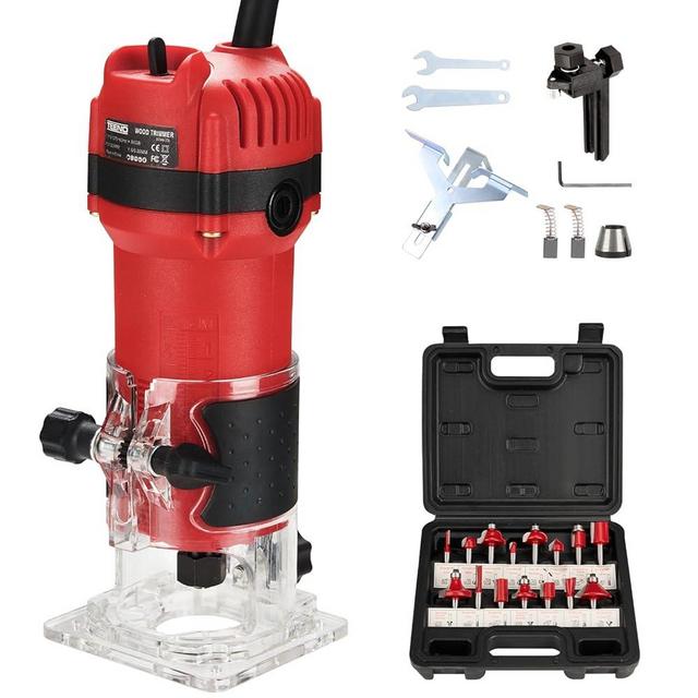 TEENO Wood Router, 6.5Amp 1.25HP Wood Routers for Woodworking, 800W Hand Wood Router Tool, 31000R/MIN Compact Edge Trimmer with 15 1/4" Router Bit Set