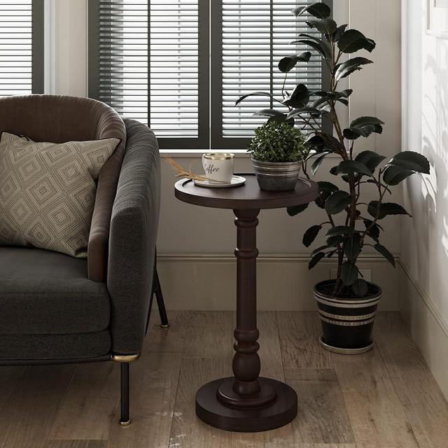 COZAYH Pedestal Small Drinking Table, Traditional Tray Top End Table, Espresso