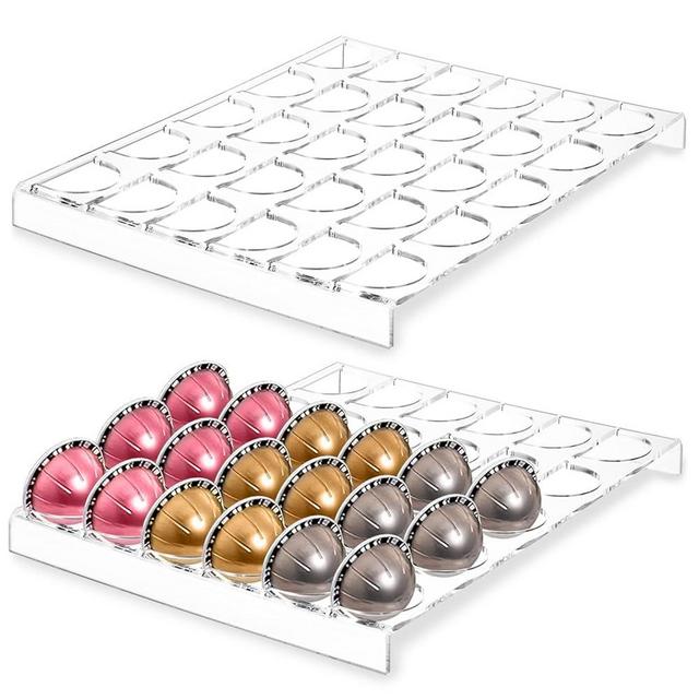 Cididu 2 Pack Coffee Pod Holder for Vertuoline Capsule, 30 Pods Acrylic Drawer Insert Organizer Tray for Vertuo Capsules, Clear Coffee Pod Storage for Countertop, Kitchen, Home, Office