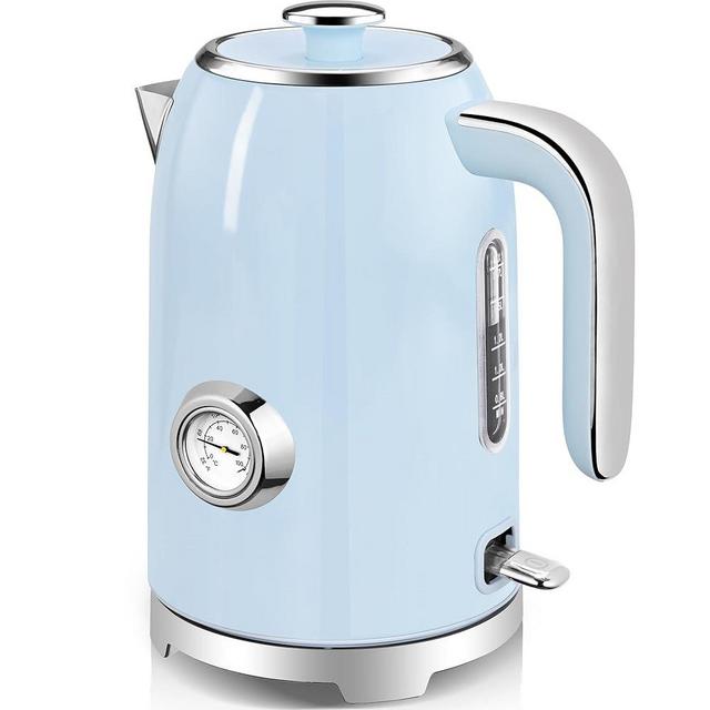 SUSTEAS Electric Kettle - 57oz Hot Tea Kettle Water Boiler with Thermometer, 1500W Fast Heating Stainless Steel Tea Pot, Cordless with LED Indicator, Auto Shut-Off & Boil Dry Protection, Blue