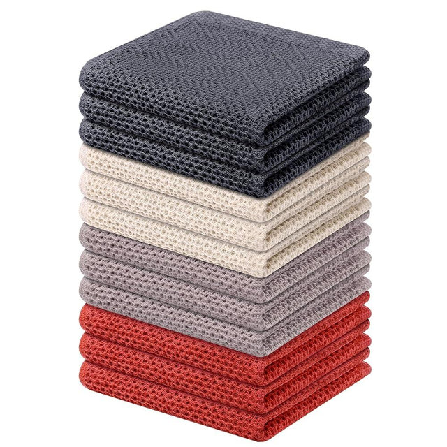 Kitinjoy 100% Cotton Kitchen Dish Cloths, 12 Pack Waffle Weave Ultra Soft Absorbent Dish Towels for Drying Dishes Quick Drying Kitchen Towels Dish Rags, 12 X 12Inch, Mixed Color