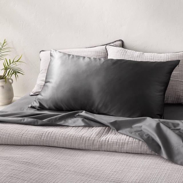 King Solid Silk Pillowcase Gray - Casaluna™