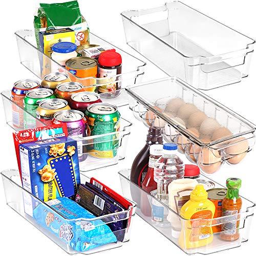 Set of 6 Refrigerator Pantry Organizers-Includes 6 Organizers (5 Drawers & 1 Egg Holding Tray)-Stackable Organizers for Freezers, Countertops and Cabinets-BPA Clear Plastic Pantry Storage Racks