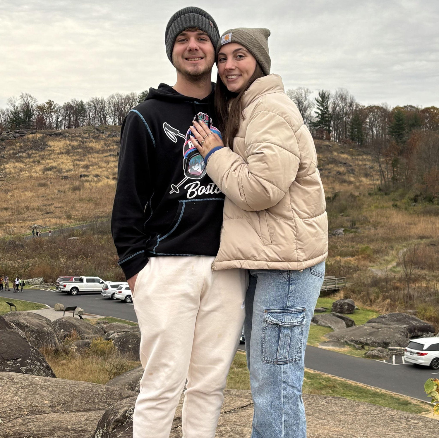 Us in front of Little Round Top at Devils Den in Gettsyburg.