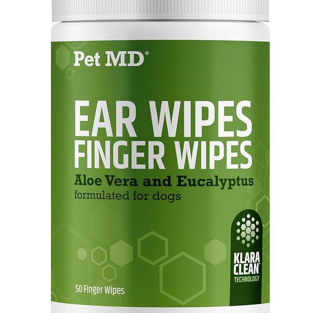 Pet MD Ear Finger Wipes for Dogs - Extra-Coverage and Large Design - with Eucalyptus and Aloe Vera for Dogs - Pet Ear Cleaning Finger Wipes & Puppy Ear Cleaner - 50ct