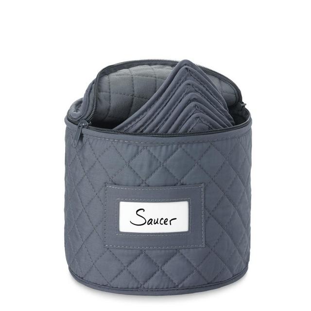 Quilted China Saucer Storage Case, Gray