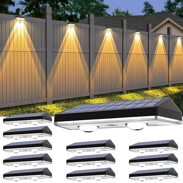 Solar Fence Lights ,Warm White & Cold White & Mixed Color 3 Modes Bright Lens LED Dusk to Dawn Deck Light, Fence Solar Lights Outdoor Waterproof,Solar Outdoor Lights for Backyard/Railing/Wall (12Pack)