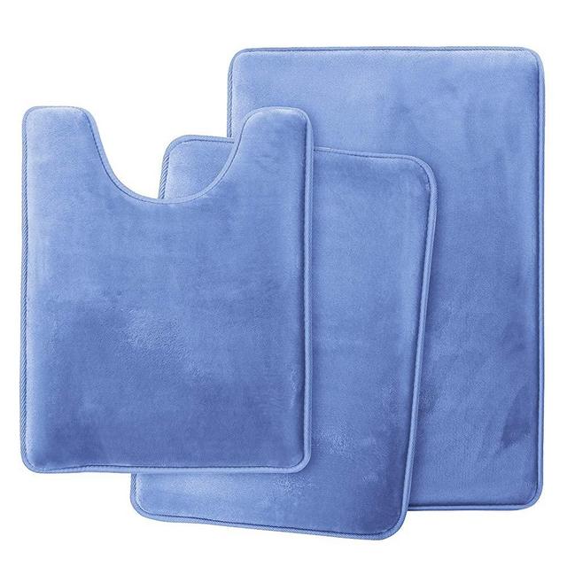 Clara Clark Memory Foam Bath Mat Ultra Soft Non Slip and Absorbent Bathroom Rug, Set of 3 - Small/Large/Contour, Calm Blue