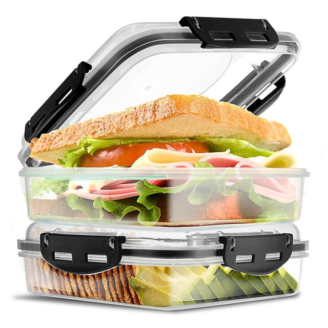 Tafura Premium Sandwich Containers & Box - 2 Pack BPA Free Lunch Containers for Lunch Boxes - Durable & Reusable Sandwich Holder for Freshness (Black)