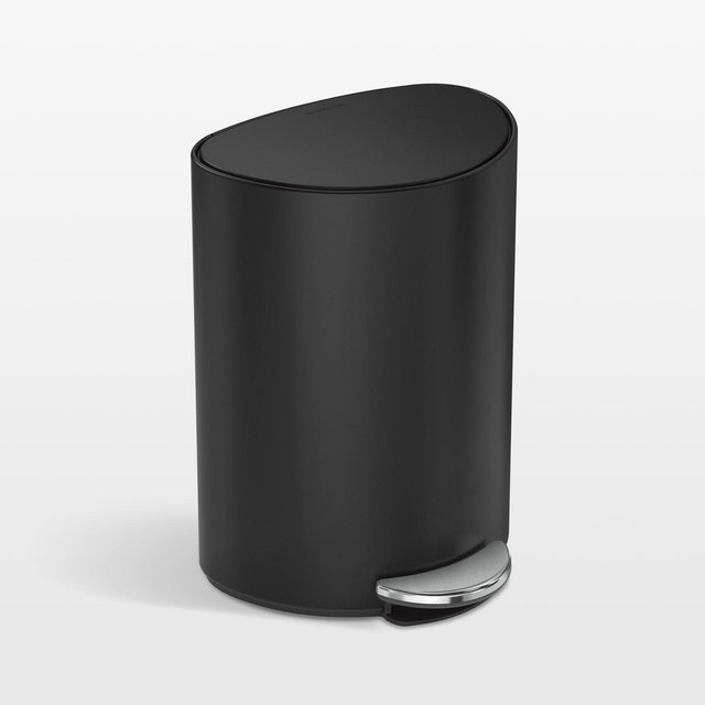 Simplehuman ® 6-Liter Matte Black Steel Semi-Round Step Trash Can