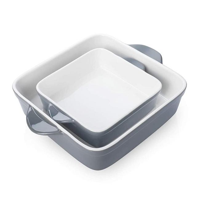 Sweese 514.213 Porcelain Baking Dish Set of 2, Square Lasagna Pans, 8 x 8 inch & 6 x 6 inch Non-stick Brownie Pan with Double Handle - Grey