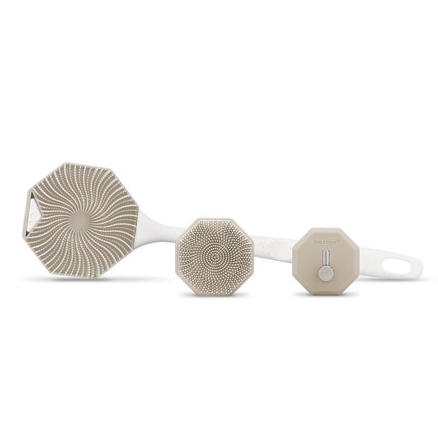 Sud Scrub® Body Scrubber + Face Scrubber + Extender Handle + Shower Hook Set (Clay)