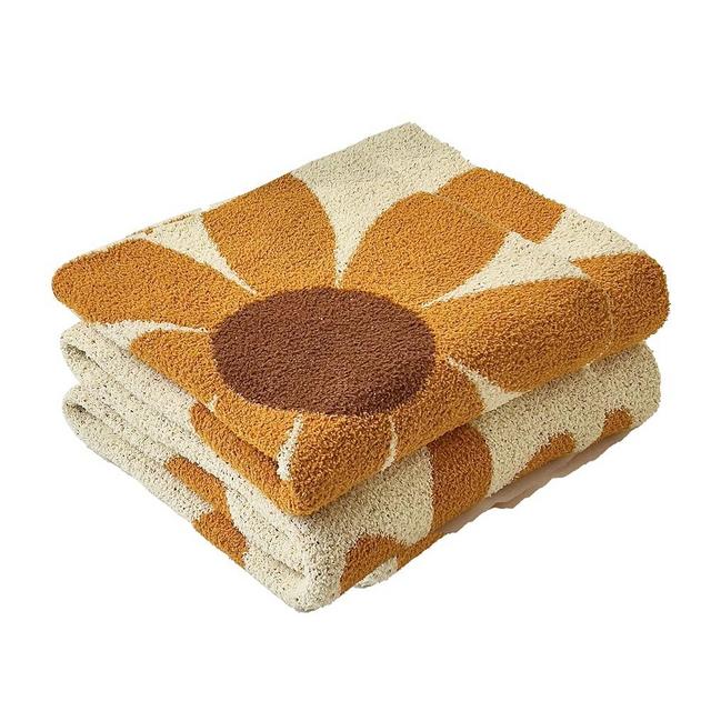 Ultra Soft Cozy Daisy Sunflower Knitted Throw Blanket Fluffy Microfiber Checkerboard Bed Blanket Lightweight Both Sides Blanket for Couch Sofa Bed (Daisy Orange, Throw 50“x60”)