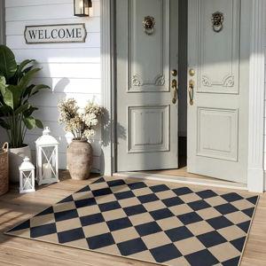 Lahome Colette Checkered Easy Jute 3x5 Outdoor Patio Rug, Washable Rugs for Entryway Diamond Indoor Outdoor Living Room Carpet, Farmhouse Neutral Non Slip Black Door Carpet for Backyard Bedroom