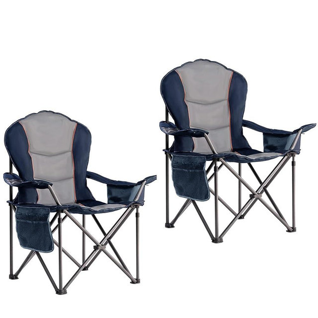 Foristrail Oversized Camping Chair Heavy Duty 500LBS - 2 PCS Folding Outdoor Chair with Cooler Bag, Storage Pockets, Portable Collapsible Lawn Chairs for Adults (Blue & Gray)