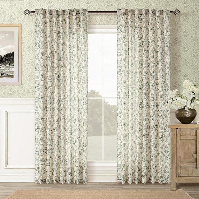 Sage Green Floral Curtains 84 Inches Long for Living Room Dining Botanical Flower Patterned Sage Green on Beige Linen Curtains Vintage Country Spring Farmhouse Boho Bedroom Drapes 84 Inch Length