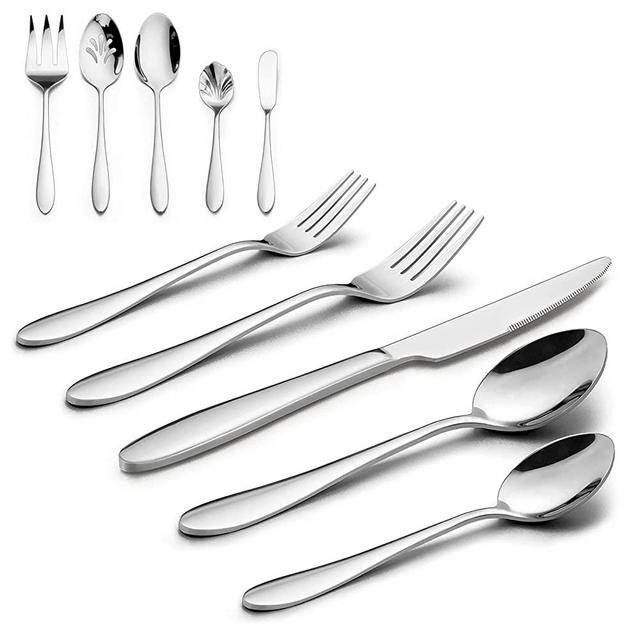 Silverware Set, 65 Pcs Flatware Cutlery Set with Serving Utensils, Durable Stainless Steel for Home Kitchen Restaurant Hotel, Mirror Polished, Dishwasher Safe-Service for 12