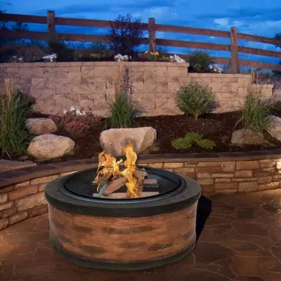 Sun Joe® Fire Joe 35-Inch Cast Stone Fire Pit in Rustic Wood