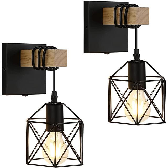 Lightess Black Wall Sconce with ON/Off Switch Pack of 2, Dimmable Cage Wall Mount Light Fixture Industrial Farmhouse Lighting, LG9939389