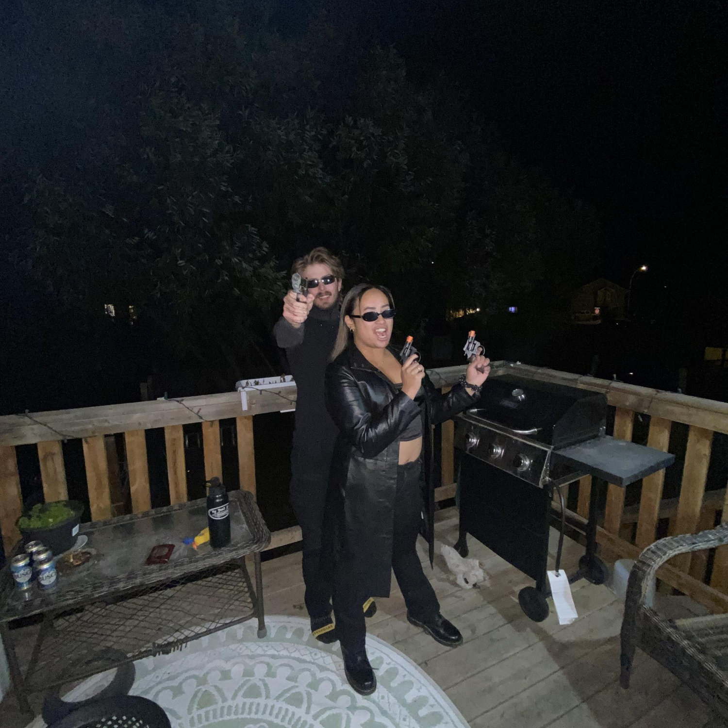 Our first Halloween, we dressed up as Neo & Trinity.