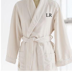 Deluxe Plush Spa Robe - Ivory XL embroidered "LR" Black thread