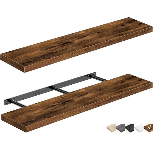 QEEIG Floating Shelves for Wall 39.4" Long - Wall Mounted Shelf Bathroom Kitchen Living Room Bedroom Farmhouse Home Decor Display Bookshelf Large 39.4 x 9.3 inch Set of 2, Rustic Brown (008-100BN)
