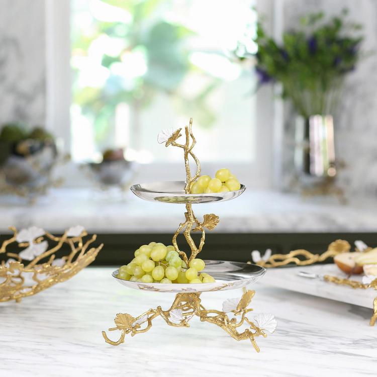 MICHAEL ARAM アクセサリースタンド　BARNEYS NEWYORK Michael Aram, Butterfly Ginkgo Gold 2-Tier Etagere | Zola