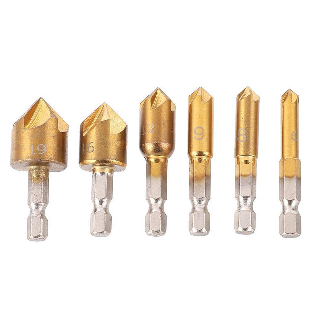 6Pcs Countersink Drill Bit Set 90 Degree Hex Shank Metal Chamfer Tool Accessory