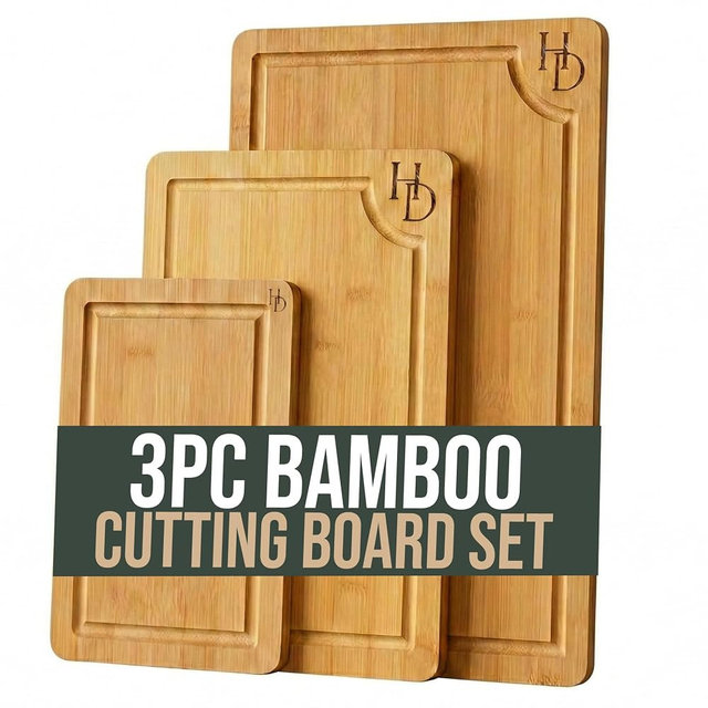3 Piece Bamboo Cutting Board Set, Cutting Boards For Kitchen, Hampton Distribution