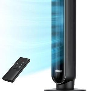 Dreo Tower Fan for Bedroom, 25ft/s Velocity Quiet Floor Fan, 90° Oscillating Fans for Indoors with 4 Speeds, 4 Modes, 8H Timer, Standing Fans, Bladeless Fan, Black, Nomad One (DR-HTF007)