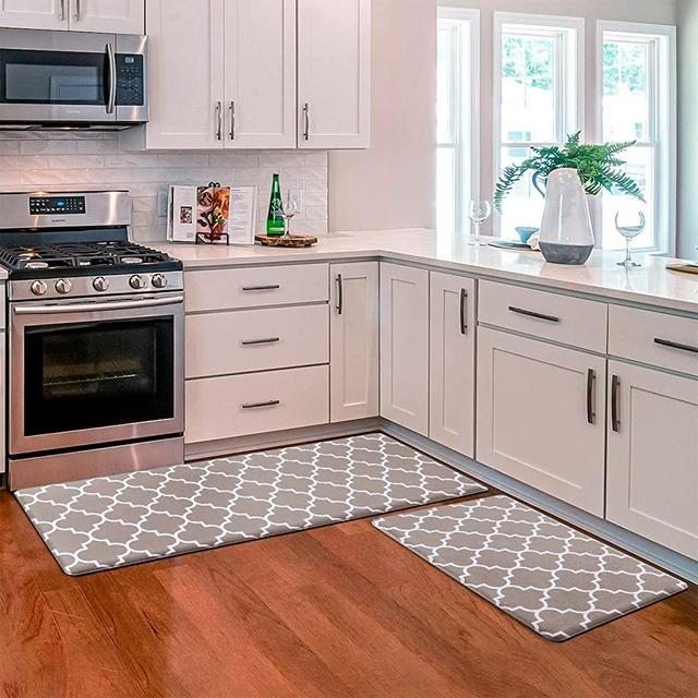 KMAT Kitchen Mat [2 PCS] Cushioned Anti-Fatigue Area Rug Sets, Waterproof Non-Slip Kitchen Mats and Rugs Heavy Duty PVC Ergonomic Comfort Foam Rug for Kitchen, Floor Home, Office, Sink, Khaki